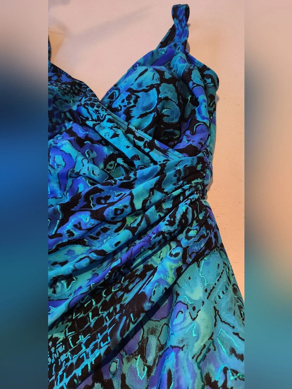 Miraclesuit Teal and Royal Blue Floral Surplice One-Piece Swimsuit